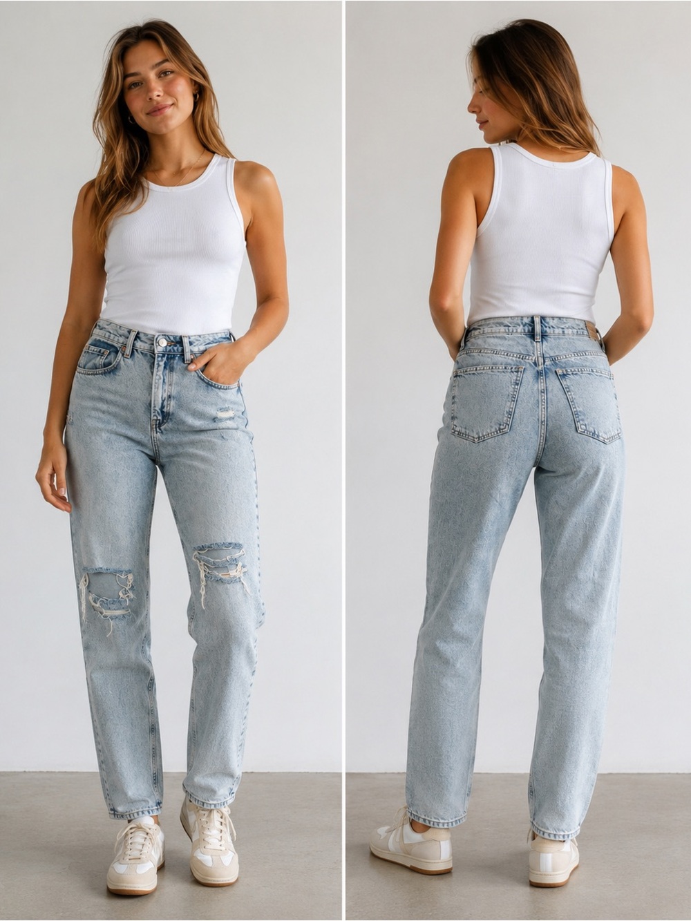 Kittenish Faded Light-Blue Acid Wash High-Rise Jeans